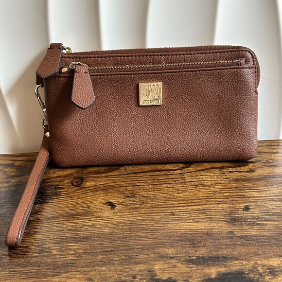 Jason Wu Leather Wristlet Double Wallet Strap Cognac Brown Tan - Picture 4 of 9